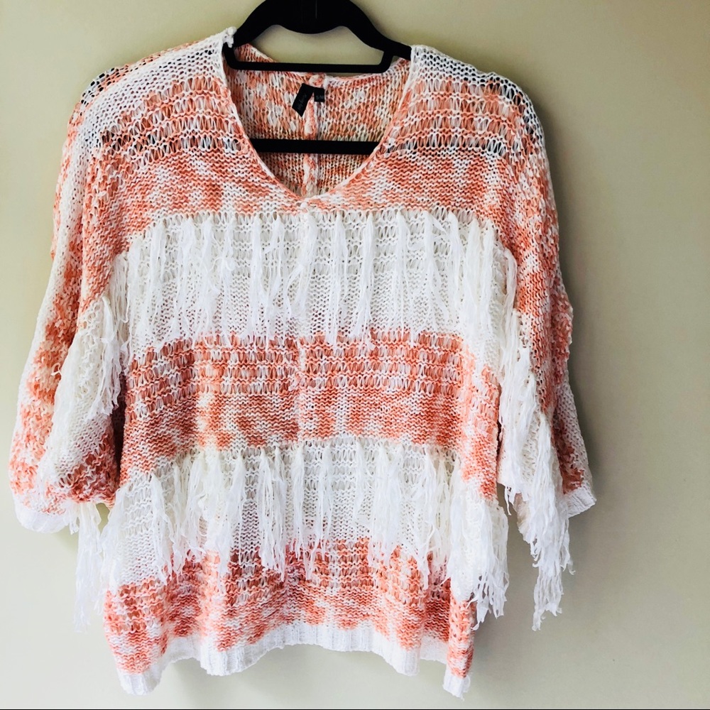 NWOT fringed top peach / white stripes sz S M